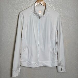 Lucy Tech XL White Jacket Zip‎ Up Thumb Holes Pockets Workout Long Sleeve